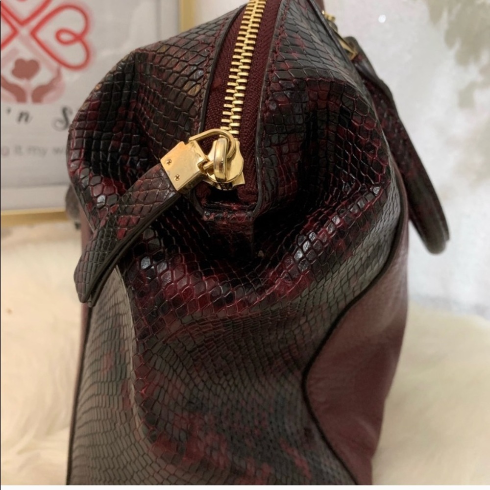 Michael Kors Riley Burgundy Python Snake Satchel - Picture 8 of 14